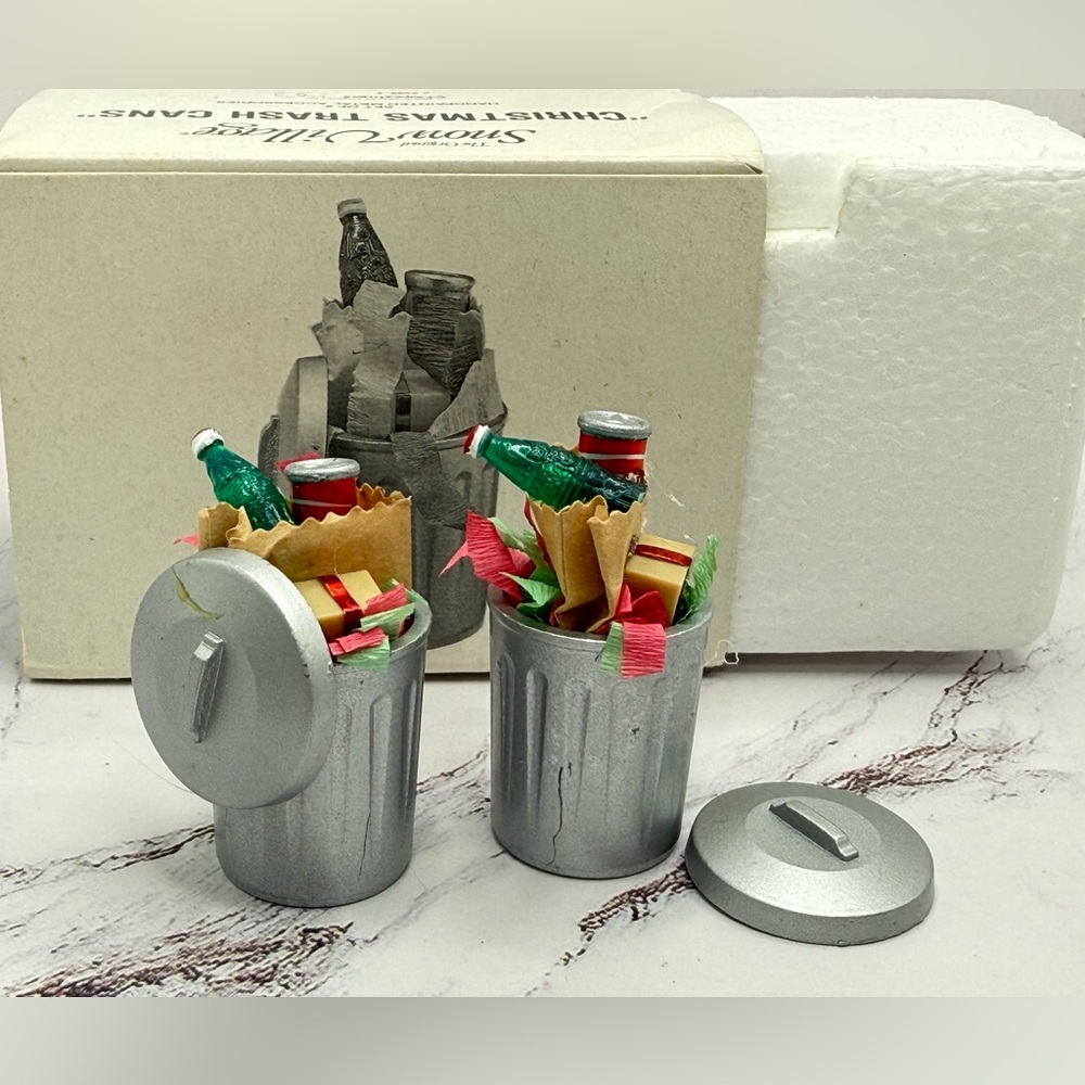 Department 56 Snow Village Christmas Trash Cans set of 2